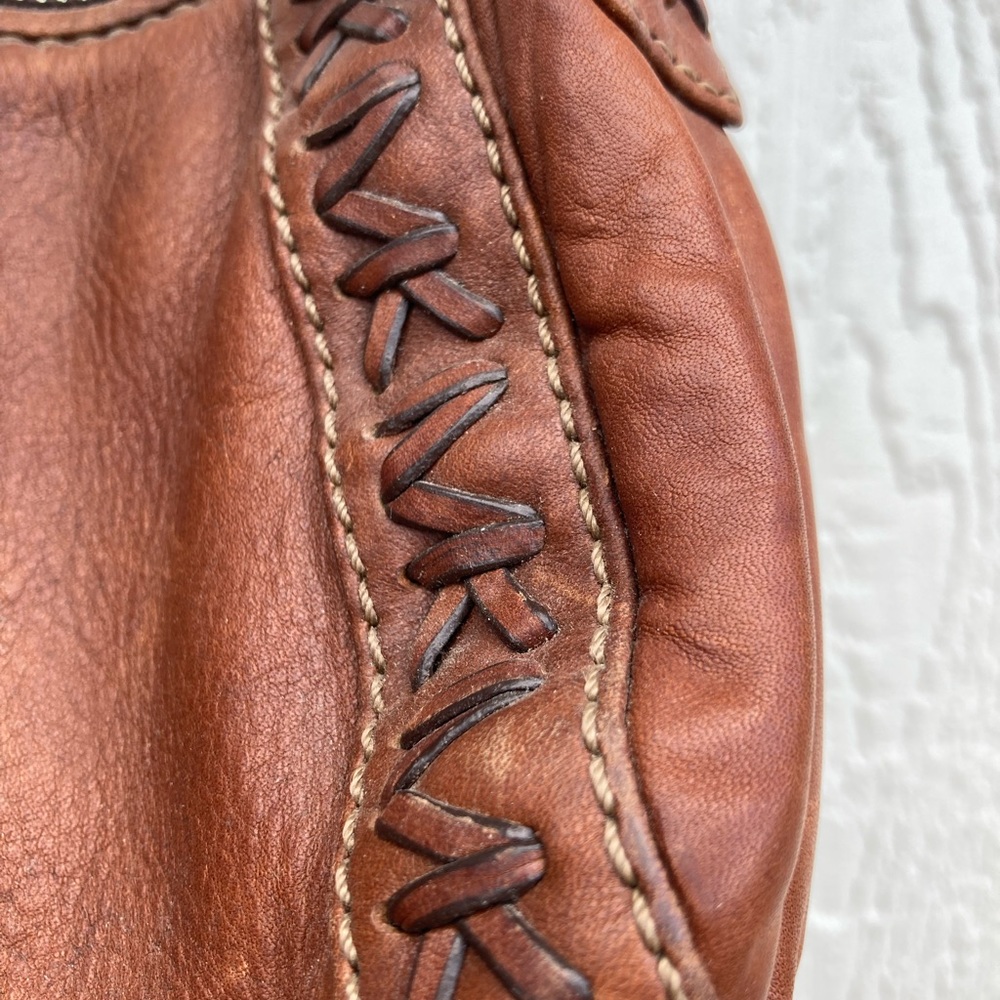 Vintage Michael Kors Brown Braided Leather Logo Unique Handbag Purse - Picture 3 of 7